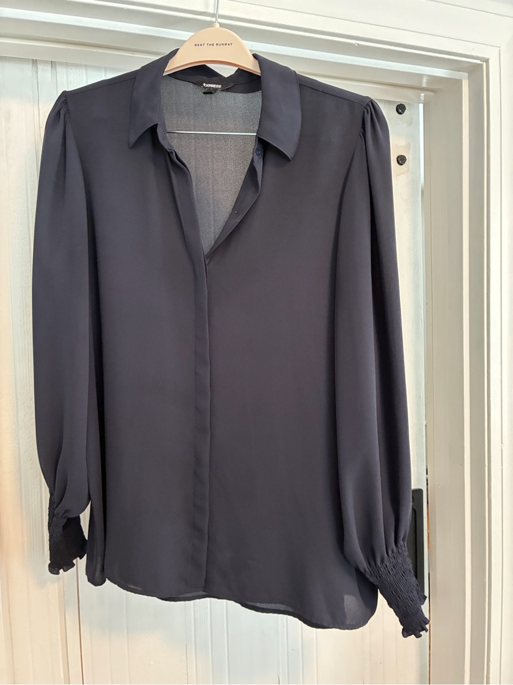 Express Navy Blue Women's Long-Sleeve Blouse